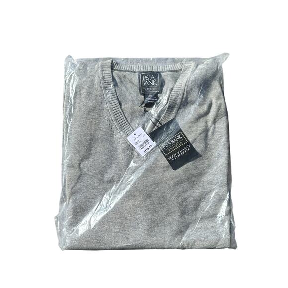 Jos A Bank Traveler Sz XXL Sweater V-Neck 100% Pima Cotton Gray NWT - Picture 1 of 5